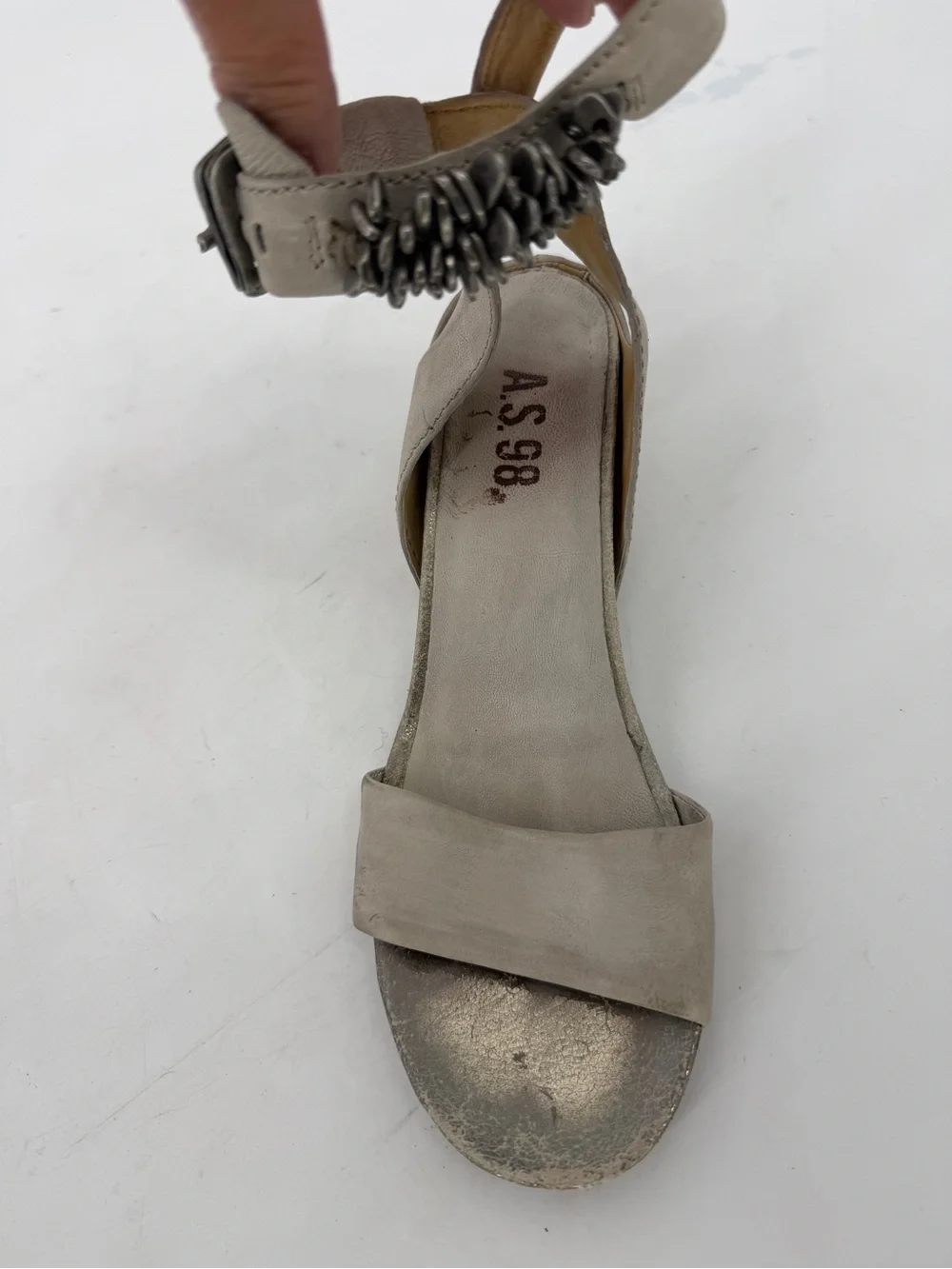 AS 98 Distressed Metallic Leather Ankle Strap Sandal Size 39